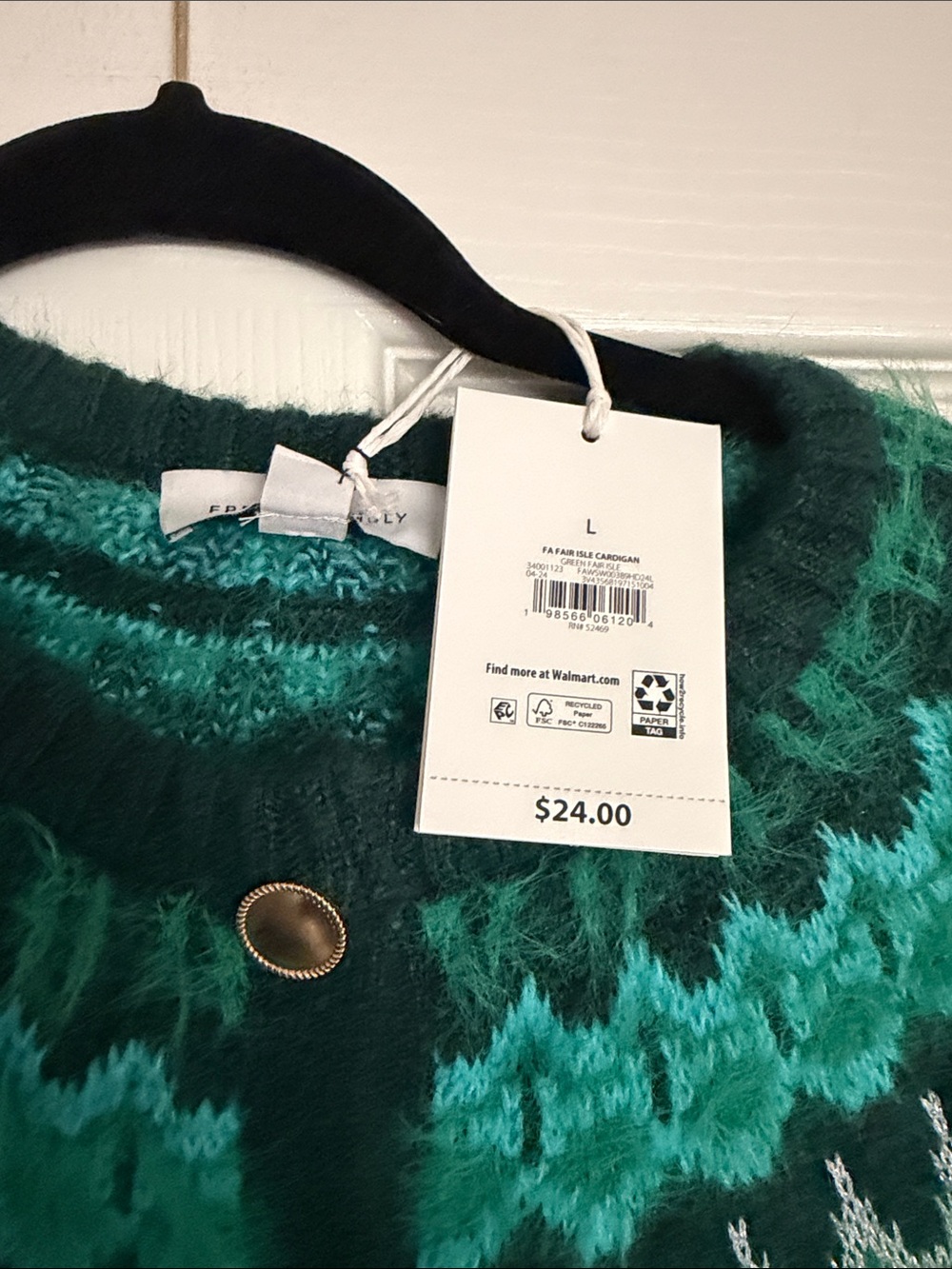 Women's Green Fair Isle Cardigan Sweater - Picture 3 of 4